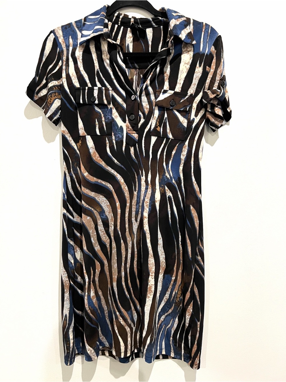 En Focus Brown & Blue Tiger Print Shirt Dress